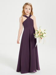 Robes de Demoiselles d'Honneur Junior Longues à Décolleté Grec Plum
