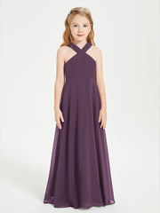 Robes de Demoiselles d'Honneur Junior Longues à Décolleté Grec Plum