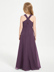Robes de Demoiselles d'Honneur Junior Longues à Décolleté Grec Plum