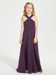 Robes de Demoiselles d'Honneur Junior Longues à Décolleté Grec Plum