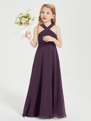 Robes de Demoiselles d'Honneur Junior Longues à Décolleté Grec Plum