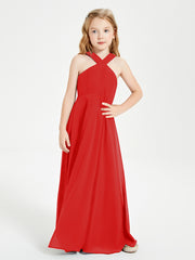 Robes de Demoiselles d'Honneur Junior Longues à Décolleté Grec Rouge