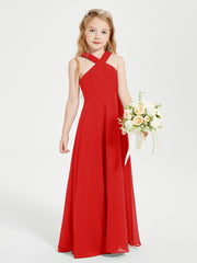 Robes de Demoiselles d'Honneur Junior Longues à Décolleté Grec Rouge