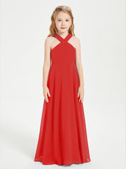 Robes de Demoiselles d'Honneur Junior Longues à Décolleté Grec Rouge