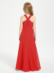 Robes de Demoiselles d'Honneur Junior Longues à Décolleté Grec Rouge