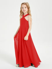 Robes de Demoiselles d'Honneur Junior Longues à Décolleté Grec Rouge