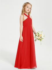 Robes de Demoiselles d'Honneur Junior Longues à Décolleté Grec Rouge