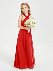 Robes de Demoiselles d'Honneur Junior Longues à Décolleté Grec Rouge