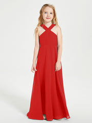 Robes de Demoiselles d'Honneur Junior Longues à Décolleté Grec Rouge
