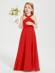 Robes de Demoiselles d'Honneur Junior Longues à Décolleté Grec Rouge