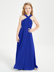 Robes de Demoiselles d'Honneur Junior Longues à Décolleté Grec Bleu Royale