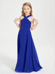 Robes de Demoiselles d'Honneur Junior Longues à Décolleté Grec Bleu Royale