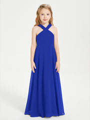 Robes de Demoiselles d'Honneur Junior Longues à Décolleté Grec Bleu Royale