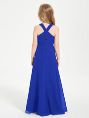 Robes de Demoiselles d'Honneur Junior Longues à Décolleté Grec Bleu Royale