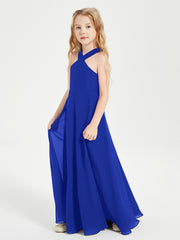 Robes de Demoiselles d'Honneur Junior Longues à Décolleté Grec Bleu Royale