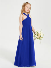 Robes de Demoiselles d'Honneur Junior Longues à Décolleté Grec Bleu Royale