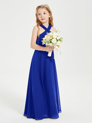 Robes de Demoiselles d'Honneur Junior Longues à Décolleté Grec Bleu Royale