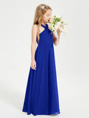 Robes de Demoiselles d'Honneur Junior Longues à Décolleté Grec Bleu Royale
