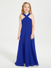 Robes de Demoiselles d'Honneur Junior Longues à Décolleté Grec Bleu Royale