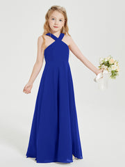 Robes de Demoiselles d'Honneur Junior Longues à Décolleté Grec Bleu Royale