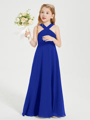 Robes de Demoiselles d'Honneur Junior Longues à Décolleté Grec Bleu Royale