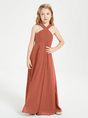 Robes de Demoiselles d'Honneur Junior Longues à Décolleté Grec Rouille