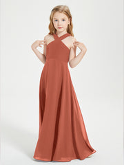Robes de Demoiselles d'Honneur Junior Longues à Décolleté Grec Rouille