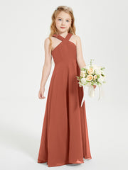 Robes de Demoiselles d'Honneur Junior Longues à Décolleté Grec Rouille
