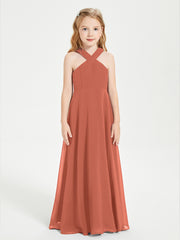 Robes de Demoiselles d'Honneur Junior Longues à Décolleté Grec Rouille