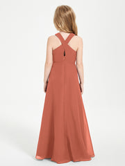 Robes de Demoiselles d'Honneur Junior Longues à Décolleté Grec Rouille
