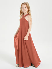Robes de Demoiselles d'Honneur Junior Longues à Décolleté Grec Rouille
