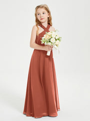 Robes de Demoiselles d'Honneur Junior Longues à Décolleté Grec Rouille