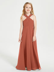 Robes de Demoiselles d'Honneur Junior Longues à Décolleté Grec Rouille