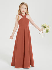 Robes de Demoiselles d'Honneur Junior Longues à Décolleté Grec Rouille