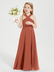 Robes de Demoiselles d'Honneur Junior Longues à Décolleté Grec Rouille
