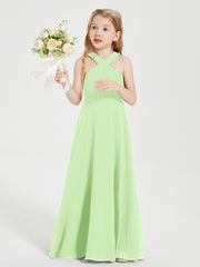 Robes de Demoiselles d'Honneur Junior Longues à Décolleté Grec Sauge