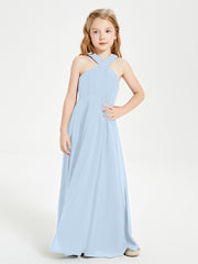 Robes de Demoiselles d'Honneur Junior Longues à Décolleté Grec Bleu Ciel