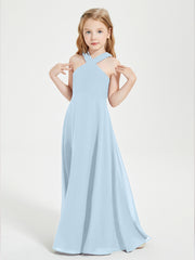 Robes de Demoiselles d'Honneur Junior Longues à Décolleté Grec Bleu Ciel