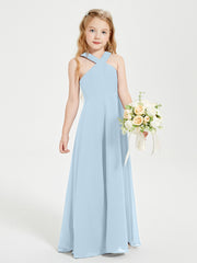 Robes de Demoiselles d'Honneur Junior Longues à Décolleté Grec Bleu Ciel