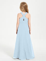 Robes de Demoiselles d'Honneur Junior Longues à Décolleté Grec Bleu Ciel