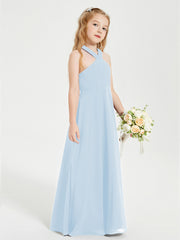 Robes de Demoiselles d'Honneur Junior Longues à Décolleté Grec Bleu Ciel