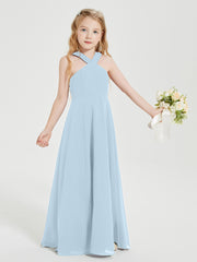 Robes de Demoiselles d'Honneur Junior Longues à Décolleté Grec Bleu Ciel