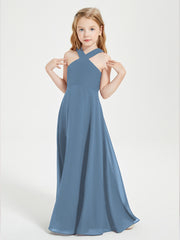 Robes de Demoiselles d'Honneur Junior Longues à Décolleté Grec Bleu de Schiste