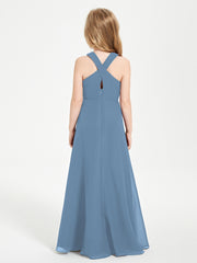 Robes de Demoiselles d'Honneur Junior Longues à Décolleté Grec Bleu de Schiste
