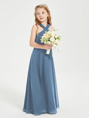 Robes de Demoiselles d'Honneur Junior Longues à Décolleté Grec Bleu de Schiste
