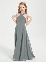 Robes de Demoiselles d'Honneur Junior Longues à Décolleté Grec Gris Acier