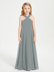 Robes de Demoiselles d'Honneur Junior Longues à Décolleté Grec Gris Acier