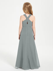 Robes de Demoiselles d'Honneur Junior Longues à Décolleté Grec Gris Acier