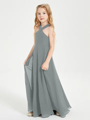 Robes de Demoiselles d'Honneur Junior Longues à Décolleté Grec Gris Acier