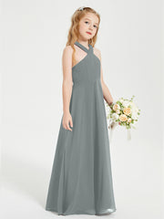 Robes de Demoiselles d'Honneur Junior Longues à Décolleté Grec Gris Acier